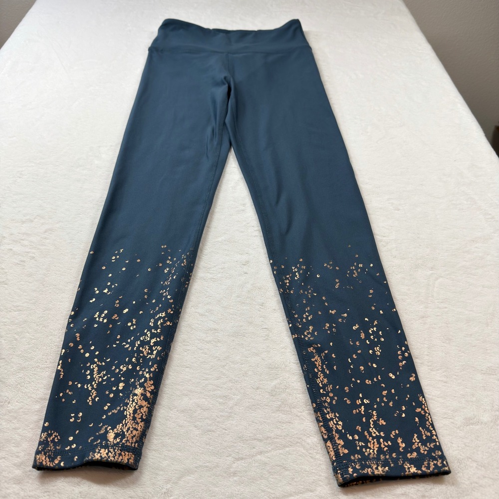 Marika Leggings Womens Medium Teal Rose Gold Foil Splatter Excellent High Waist